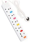 Extension Lead 1.8M with USB Slots, 4 Way Surge Protected Extension Socket Outlets Mountable Power Strips with 2 USB Ports, Extention Cable with Individual Switches and LED for Home, Office