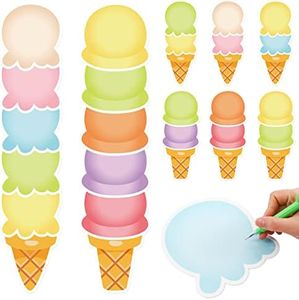 AnyDesign 48 Pcs Summer Ice Cream Cut-Outs with 100 Pcs Glue Points Colorful Ice Cream Cone Cutout Blank Paper Cutting for School Classroom Wall Room Bulletin Border Decoration Party Supplies