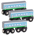 Orbrium 3 Pcs Large Wooden Railway Express Coach Cars, Fits Thomas The Tank Engine, Brio, Chuggington Wooden Train