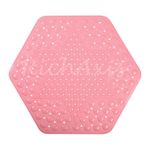 RichAxis Hexagonal Shower Bath mat for Bathroom Silicone Anti Slip Bathroom Floor mat with Suction Cups & Drain Holes (56x63 cm, Hexa-Pink)