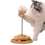 Cat Puzzle Feeder, Interactive Cat Toy with Treat Dispenser and Roller Track Ball,Wooden Slow Feeder Ball for Indoor Cats, 3-in-1 Food Puzzle Toy for Mental Stimulation
