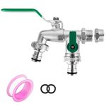 DMJSD Double Garden Tap with 1/2 inc Brass Double Water Tap and 2 X3/4 inch Ball Valve Faucet Hose Fitting Double Outlet Faucet Garden Tap Kit Outdoor Tap Kit for Garden Household Industry