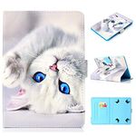 UGOcase Universal 7.0" Tablet Case, PU Leather Multi Angle Stand Folio Protective Slim Shell Cover for G Pad V400/V410(LTE)/Galaxy Tab E 7.0/Tab A 7.0/Fire 7.0"/Mediapad T3, White Cat