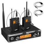 Wireless Microphone System, Dual Wireless Mic Set with 2 Bodypack 2 Headset 2 Lapel Mics UHF 2 Channel