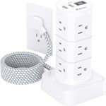 Surge Protector Power Strip Tower - Flat Plug Power Strip with 12 Outlets 4 USB Ports (2 USB C), 6FT Extension Cord, Multi Plug Outlet Extender Overload Protection for Home, Office and Dorm Essential