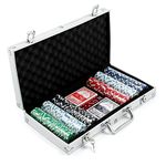 Trendi® 300PCs Casino Poker Game Chips Set 2 Decks 5 Colour Dice + Aluminium Carry Case