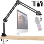 Aveek Overhead Mic Boom Arm Stand, Desk Boom Arm Microphone Stand with Detachable Riser Mount Clamp 3/8" to 5/8" Adapter Mic Clip Cable Ties Filter for Blue Yeti Snowball Hyper X QuadCast Shure