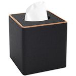 XNONE Tissue Box Cover Square Kleenex Box Holder PU Leather Facial Tissue Organizer with Gilt Edge Decoration for Bathroom Vanity Bedroom Office Car, Stylish Napkin Caddy Decorative Organizer,Black