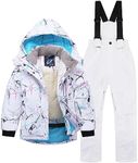 AIMISYOU Kids Ski Jacket & Pants Set Winter Snowboarding Rain Coats Girls Boys Snow Suits, White, 14-16 Years