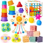 Montessori Toys for Babies 0-3-6-12 Months, 6 in 1 Baby Toys 4 5 6 7 8 9 Month Old, Baby Blocks Stacking Toys, Infant Baby Sensory Development Learning Toys Gifts for 1 2 3 Year Old Boys Girls