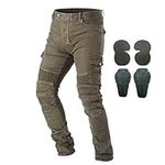 Men Motorcycle Riding Pants Motorcross Denim Jeans Protect Pads Equipment Racing Knight Trousers Army Green