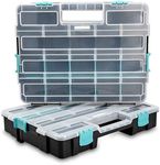 Navaris Plastic Storage Box - Stackable Organizer Case with Adjustable and Removable Divider Compartment for Tools, Small Items, Jewelry - 2 Boxes