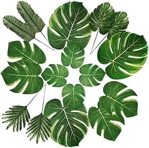 PartyWoo Palm Leaves, 34 pcs Fake Artificiall Palm Leaves, Summer Tropical Fiesta Party Decorations, Flamingo Hawaiian Party Supplies