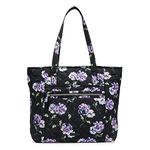 Vera Bradley Women's Performance Twill Vera Tote Bag Handbag, Floating Plum Pansies, One Size