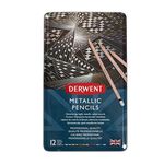 Derwent Metallic Colouring Pencils Tin, Shimmering Pigments, Rich Colour Application, Drawing & Writing, Professional Quality - 2305599 (Set of 12)