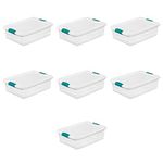 Sterilite Storage System Solution with 32 Quart Clear Stackable Storage Box Organization Containers with White Latching Lid, 7 Pack
