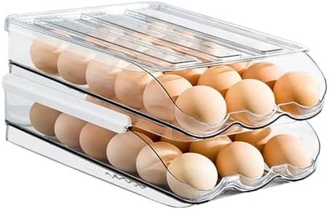 Anshine 2-Layer Egg Holder, Kitchen Rolling Egg Container for Refrigerator with Lid - Stackable Plastic Egg Holder for Refrigerator - Egg Tray for Refrigerator or Fridge Organizer