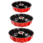 Tosnail 3 Pack Non Stick Fluted Ring Cake Pan, Tube Pan Round Cake Pan Steel Baking Pan Instant Pot Bakeware - 7", 8.5", 9.5", Red