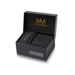 Massi Morino Tie and Pocket Square Set Men incl. Cufflinks, Tie Pin and Gift Box - Men's Tie Set black for Wedding
