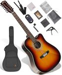 AKLOT 12-String Acoustic Electric Guitar: Rosewood Back and Sides with Spruce Top, 41-inch Cutaway Body, Built-in Pickup; Deluxe Set Includes Guitar Bag, Tuner, Cable, Capo, Strings & Picks (SN-SG)