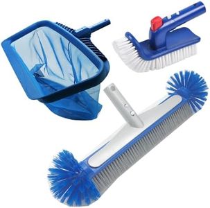 Swimming Pool Cleaning Kit Including 2 Brush Heads, 1 Pool Skimmer Nets for Ground Swimming Pools Spas Hot Tubs Cleaning (NO Pole)