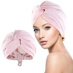 WUBAYI Silk Bonnet for Sleeping, Silk Hair wrap for Sleeping, Satin Bonnet with Elastic Adjustable Button, Soft Hair Cover for Sleeping Cap for Long Straight Curly Hair Pink