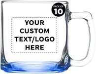 Custom Small Glass Coffee Mugs 9 oz. Set of 10, Personalized Bulk Pack - Perfect for Coffee, Tea, Espresso, Hot Cocoa, Other Beverages - Blue