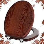 Angel Shield Toilet Seat Natural Wooden Toilet Seat with Zinc Alloy Hinges, Easy to Install Also Easy to Clean, Anti-Pinch Wood Toilet Seat, Antibacterial Toilet Seat（Dark Walnut）