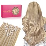 WENNALIFE Seamless Clip in Hair Extensions Human Hair, 16 Inch 130g 7pcs Dirty Blonde Highlighted Bleach Blonde Hair Extensions for Women Real Human Hair Extensions Clip in Remy Hair Natural Straight