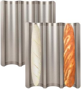 Barlket 2 Pack Baguette Bread Pan, Perforated Baguette Pan 15x11 Inch, 3 Waves Loaf for Homemade Crisp Crust French Bread Baking, Nonstick, Toaster Oven Safe Baguette Making Trays, Gold