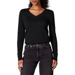 Amazon Essentials Women's 100% Cotton Long-Sleeve V-Neck Jumper, Black, XS