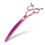 Professional Curved Thinning Shears Dog Grooming Scissors 7.5'' Rainbow Curved Thinner Scissors for Grooming Large Dogs Pet 56 Teeth Japan 440C(Curved Thinner,Rose Red)