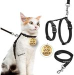 Kraftidy cat Harness with Leash and Name tag id Customized for Kitten Small Medium Big Adult Cats pet Adjustable Body Harness with Leash Belt Combo (with Personalized Cat Name) (Black)