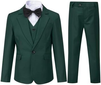 Sliktaa Garçon Costumes 3 pièces Classiques Simple Bouton Revers Veste de Sport Gilet Pantalons Longs Mariage fête et Bal de Fin d'année pour garçons,Vert foncé,6 Ans
