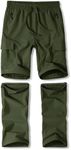 Boys Convertible Hiking Pants Kids Zip Off Quick Dry Waterproof Scout Pants Lightweight Zipper Pockets Cargo Youth Camping Shorts Army Green M