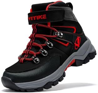Littleplum Boys Snow Boots Winter Warm Booties Antiskid Hiking Outdoor Shoes Ankle Boots for Kids Black Red Size 2.5 Little Kid