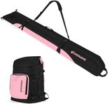 Odoland Ski Bag & 55L Boot Backpack Combo, Padded Snowboard Bags & Ski Boot Bag for Air Travel, Waterproof Snow Ski Bags Fit Skis Up to 200cm for Store Transport Ski Gear Pink