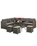 AFURNI 9 seat Rattan Furniture 7 Pieces Outdoor Patio Furniture Set Outdoor Sectional Sofa Conversation Set All Weather Rattan Dining Table & Chair with Ottoman, Grey