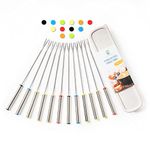 GOODiTREE Fondue Forks Set of 12 with Storage Box Mini Cheese Pot Chocolate Fountain Party Stainless Steel 9.5" Roasting Sticks Dessert Skewers Heat Resistant Multi Color Kitchen Accessories 12 PCS