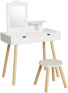 Keezi Kids Dressing Table Vanity Makeup Chair Set with Mirror Drawers Wooden Leg