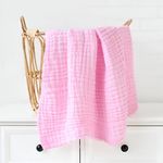 JUST GOODS Organic 100% Cotton Muslin Baby Bath Towel - Super Absorbent, Extra Soft, Eco-Friendly, Multi-Use for Newborns, Infants, Kids Boys & Girls - 105x105 CM (Pink)