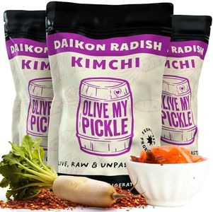 Olive My Pickle Fermented Kimchi - 48 Ounces | 3-Pack Bundle of Probiotic Daikon Radish Kimchi | Fresh & Flavorful Korean Food with Natural Probiotics for Gut Health - Perfect for Ramen & Spicy Noodles