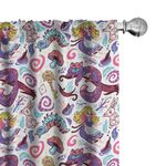 Ambesonne Alice in Wonderland Window Curtains, Fantasy World Concept Hand-Drawn Caterpillar Cat Rabbit, Lightweight Decorative Panels Set of 2 with Rod Pocket, Pair of - 28" x 84", Purple Aqua