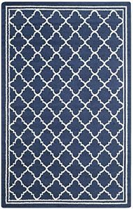 SAFAVIEH Moroccan Trellis Rug for Indoor & Outdoor - Amherst Collection, Short Pile, in Navy and Beige color, 152 X 244 cm