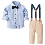 Nwada Toddler Clothes Infant Clothing Outfits Little Boy Suit Set SkyBlue Tops + Suspenders Pants + Bow Tie 9-12 Months