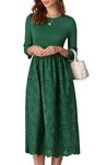 GRACE KARIN Emerald Green Dress for Women UK Hollow Embroidery Dress with Pockets Dark Green M