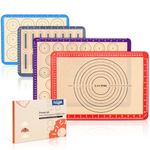 4 Piece Set Silicone NonStick Baking Mats Sheet with Measurement-Resuable Non-Slip Tray Liners, Pastry/Macaron/Cake/Cookie/Bread Making, Fit for Table Mat Counter Mat (Red, Purple, Blue, Grey)