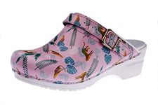 Sanita | Animal Leopard | Open Clog | Original Handmade for Women | Anatomically Shaped Footbed in Soft Foam | Heel Strap | Pink | UK 6