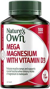 Nature's Own Mega Magnesium with D Tablets 100 – Supports Muscle Function, Muscle Relaxation, Reduces Muscle Tiredness & Mild Spasms when dietary intake is inadequate-Assists Healthy Bone Development