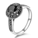 Mytys Retro Vintage Cocktail Statement Ring Black Marcasite Crystal Rings for Women Girls Antique Silver Big Black Onyx Stone Ring (6)